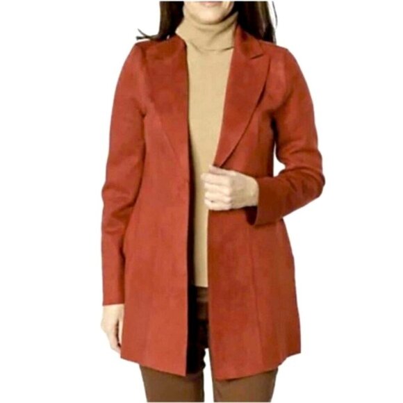 New Bellina Rust Red Faux Suede Blazer Jacket Size Large bin 3K - Picture 1 of 5